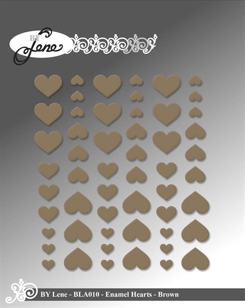 Enamel hearts Brun 54 stk 11x13, 8x10 & 5x6mm